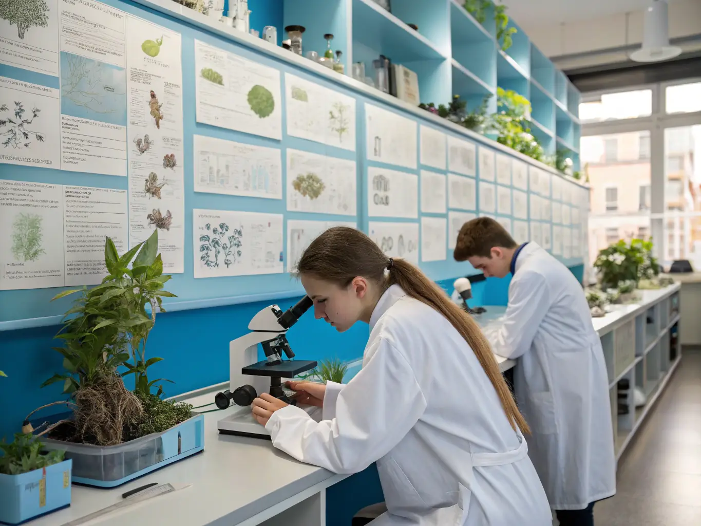 A botanist examining a rare dye plant in a laboratory, highlighting the scientific research aspect of the organization's work.
